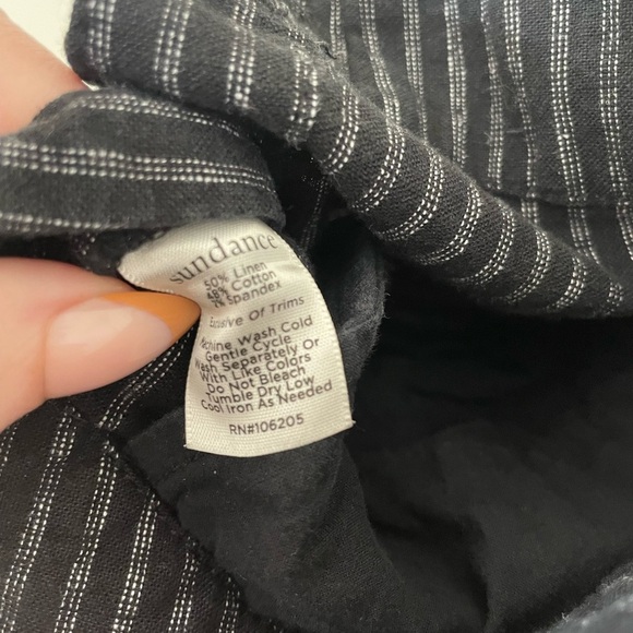 Sundance Black Striped Linen Pants Relaxed Size 6 Petite Side Buttons EUC - Picture 4 of 7